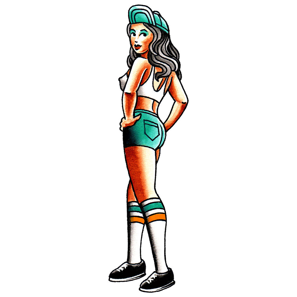 Skater Girl Temporary Tattoo - 1.5" x 5”