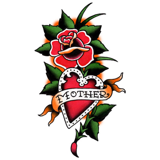 Mother Heart and Rose Temporary Tattoo - 3" x 4.5”