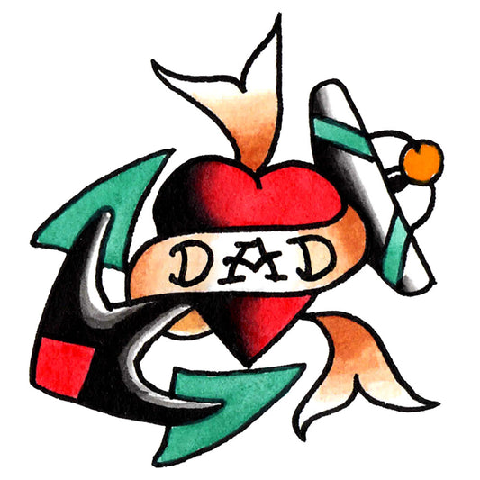 Dad Heart and Anchor Temporary Tattoo - 2.5" x 2.5”