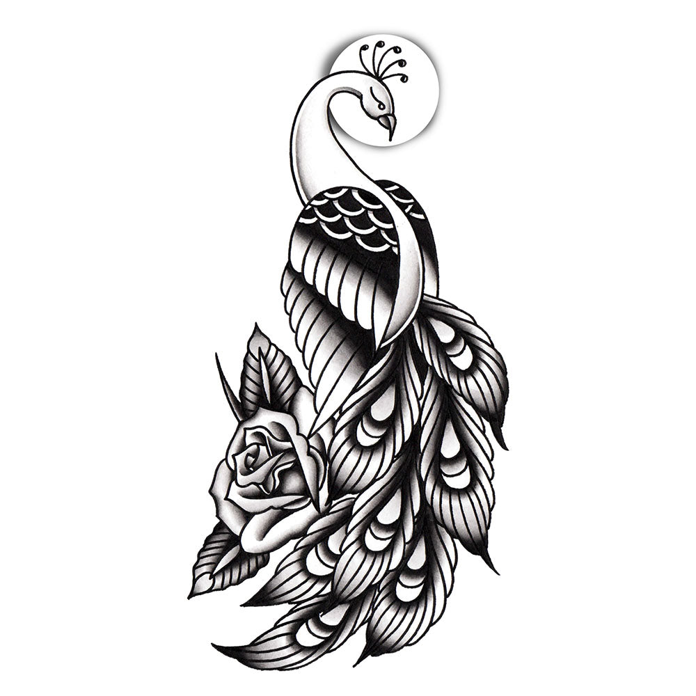 Peacock Temporary Tattoo - 2.5" x 5”