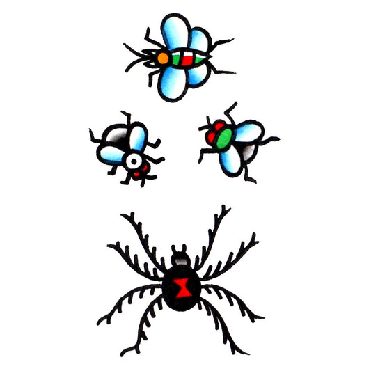 Bugs, 4 temporary tattoos on one sheet - 2" x 3.5”