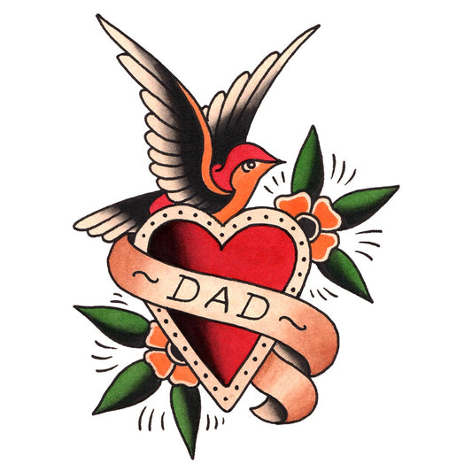 Dad Heart and Sparrow Temporary Tattoo - 3" x 4”