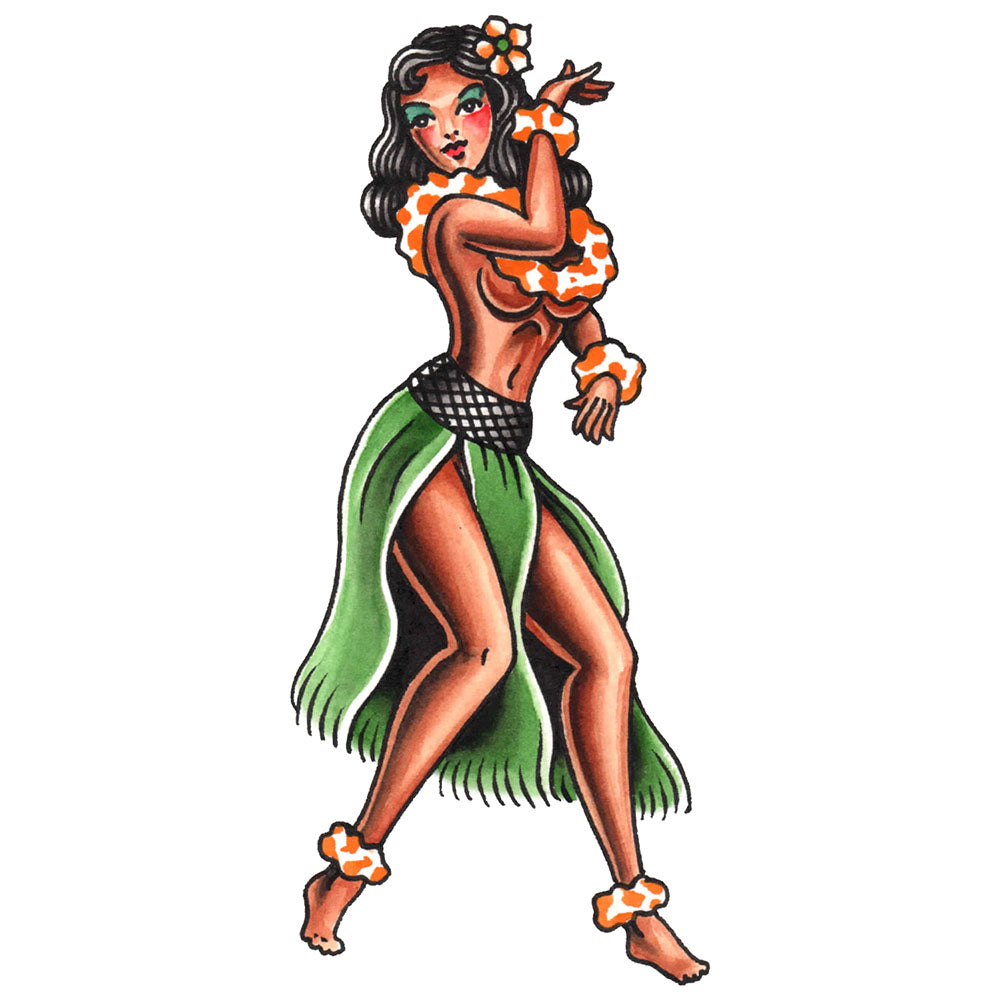 Hula Girl Temporary Tattoo - 2.5" x 5”