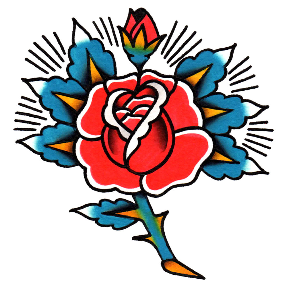 American Traditional Rose Tattoo Flash