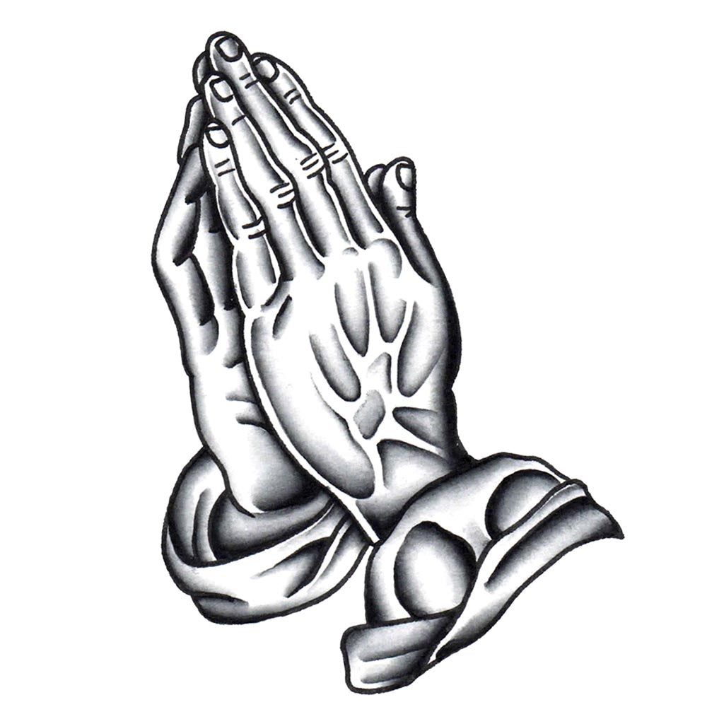 praying hands with rosary tattoo stencil