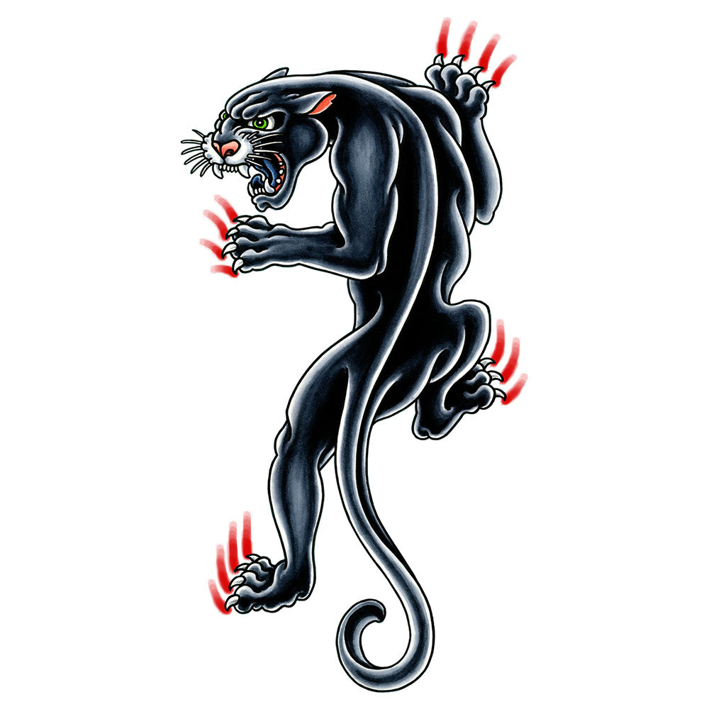 A twist on the traditional panther tattoo, located on