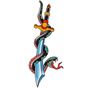 Snake and Dagger Temporary Tattoo - 2.5" x 4.5”