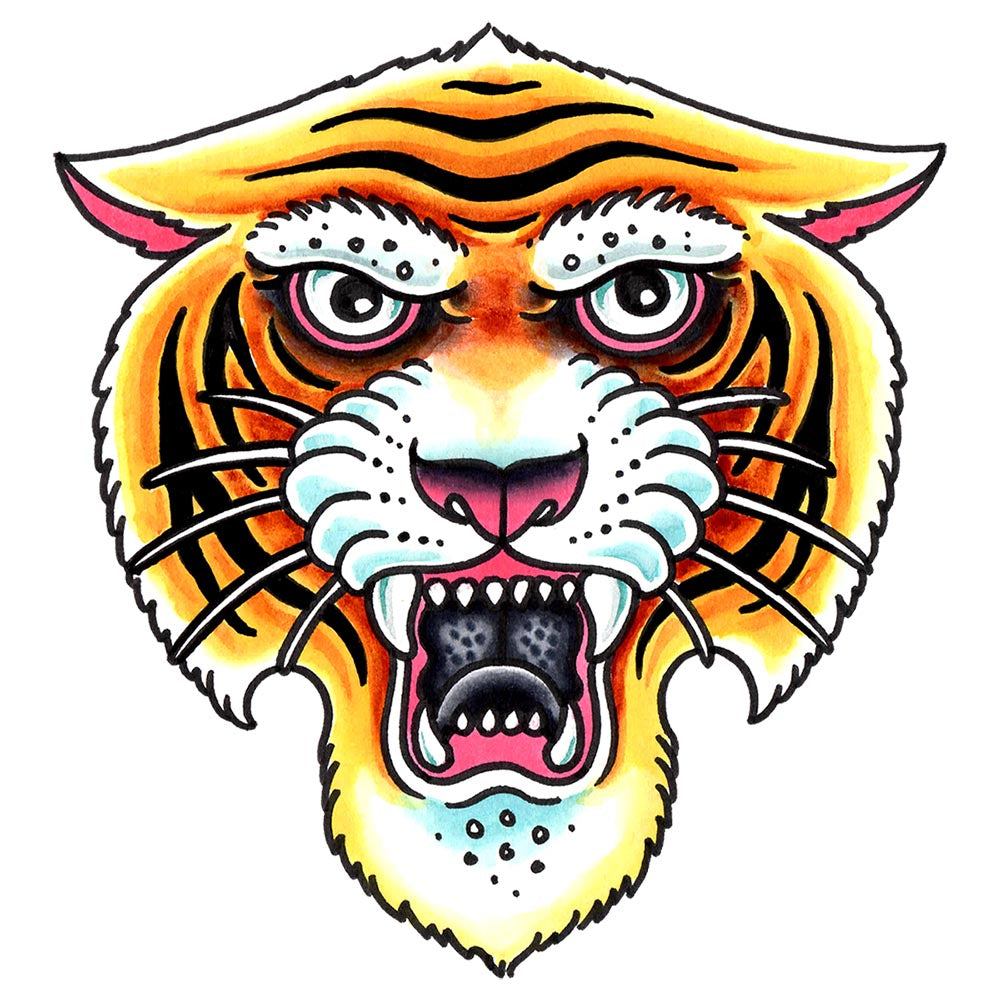 Tiger Head Temporary Tattoo - 3.5