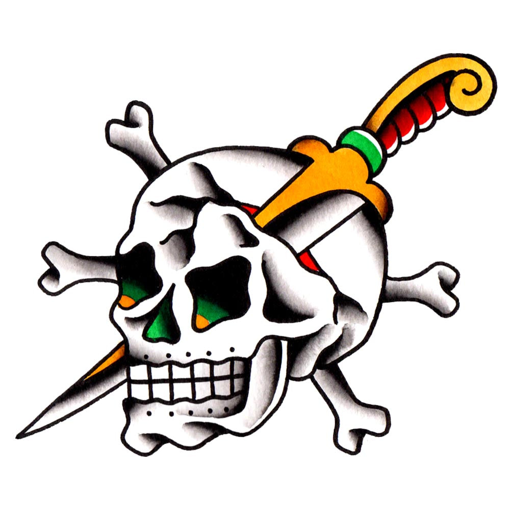 Skull and Dagger Temporary Tattoo - 2.5" x 3"