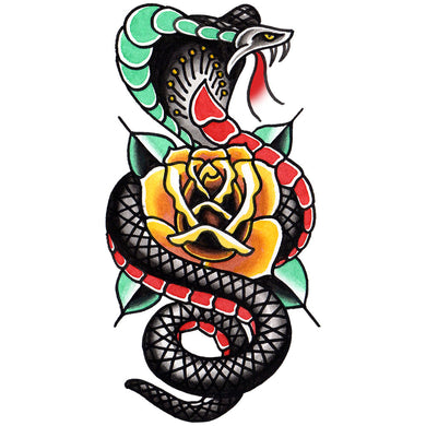 Cobra and Rose Temporary Tattoo - 2.5