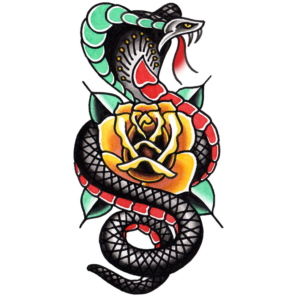 Cobra and Rose Temporary Tattoo - 2.5