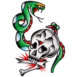 Skull and Snake Temporary Tattoo - 3" x 4”