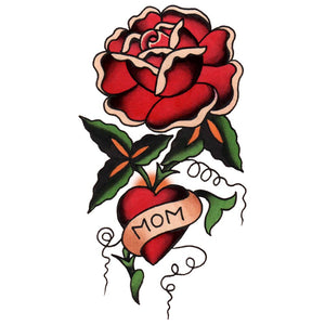 Mom Heart and Rose Temporary Tattoo - 2" x 3.5”