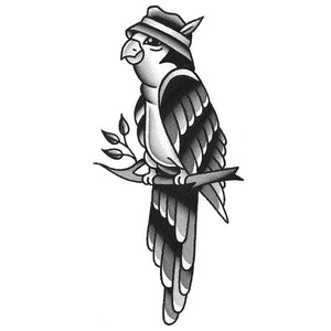 Fedora Parrot Temporary Tattoo - 2.5" x 4.5”
